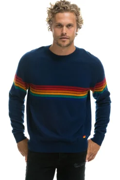 Sweatshirts | Aviator Nation RAINBOW STRIPE 6 UNISEX LIGHT CASHMERE SWEATER - MIDNIGHT