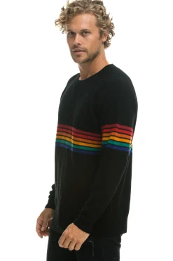 Sweatshirts | Aviator Nation RAINBOW STRIPE 6 UNISEX LIGHT CASHMERE SWEATER - BLACK