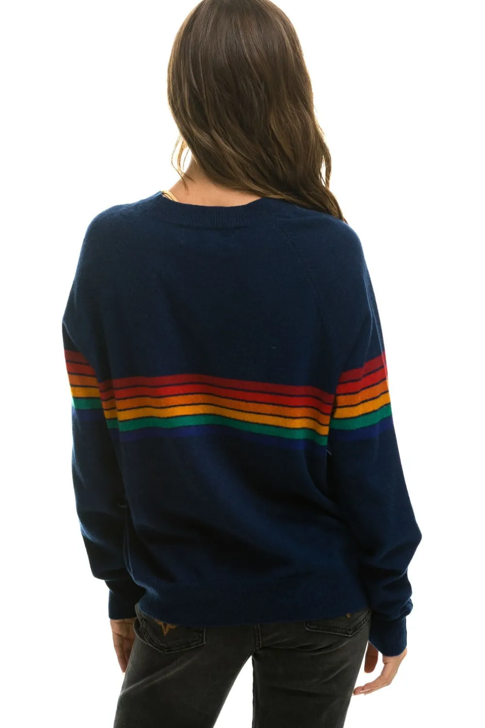 Sweatshirts | Aviator Nation RAINBOW STRIPE 6 UNISEX LIGHT CASHMERE SWEATER - MIDNIGHT
