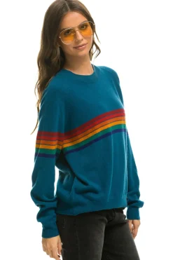Sweatshirts | Aviator Nation RAINBOW STRIPE 6 UNISEX LIGHT CASHMERE SWEATER - PEACOCK