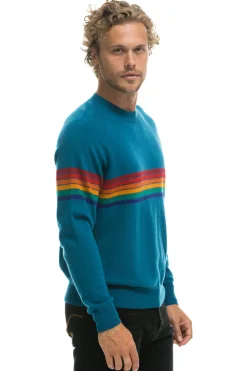 Sweatshirts | Aviator Nation RAINBOW STRIPE 6 UNISEX LIGHT CASHMERE SWEATER - PEACOCK
