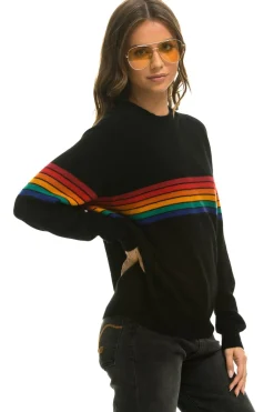 Sweatshirts | Aviator Nation RAINBOW STRIPE 6 UNISEX LIGHT CASHMERE SWEATER - BLACK