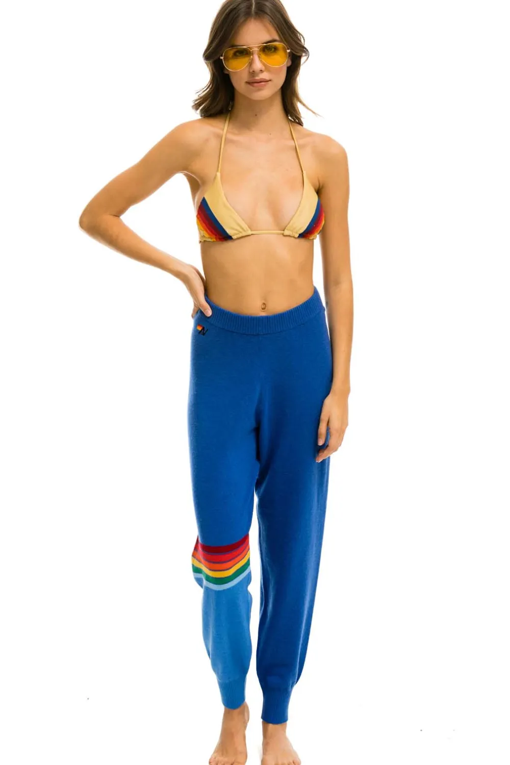 Sweatpants | Aviator Nation RAINBOW STRIPE CASHMERE LIGHT SWEATER PANT - VINTAGE BLUE VINTAGEBLUE