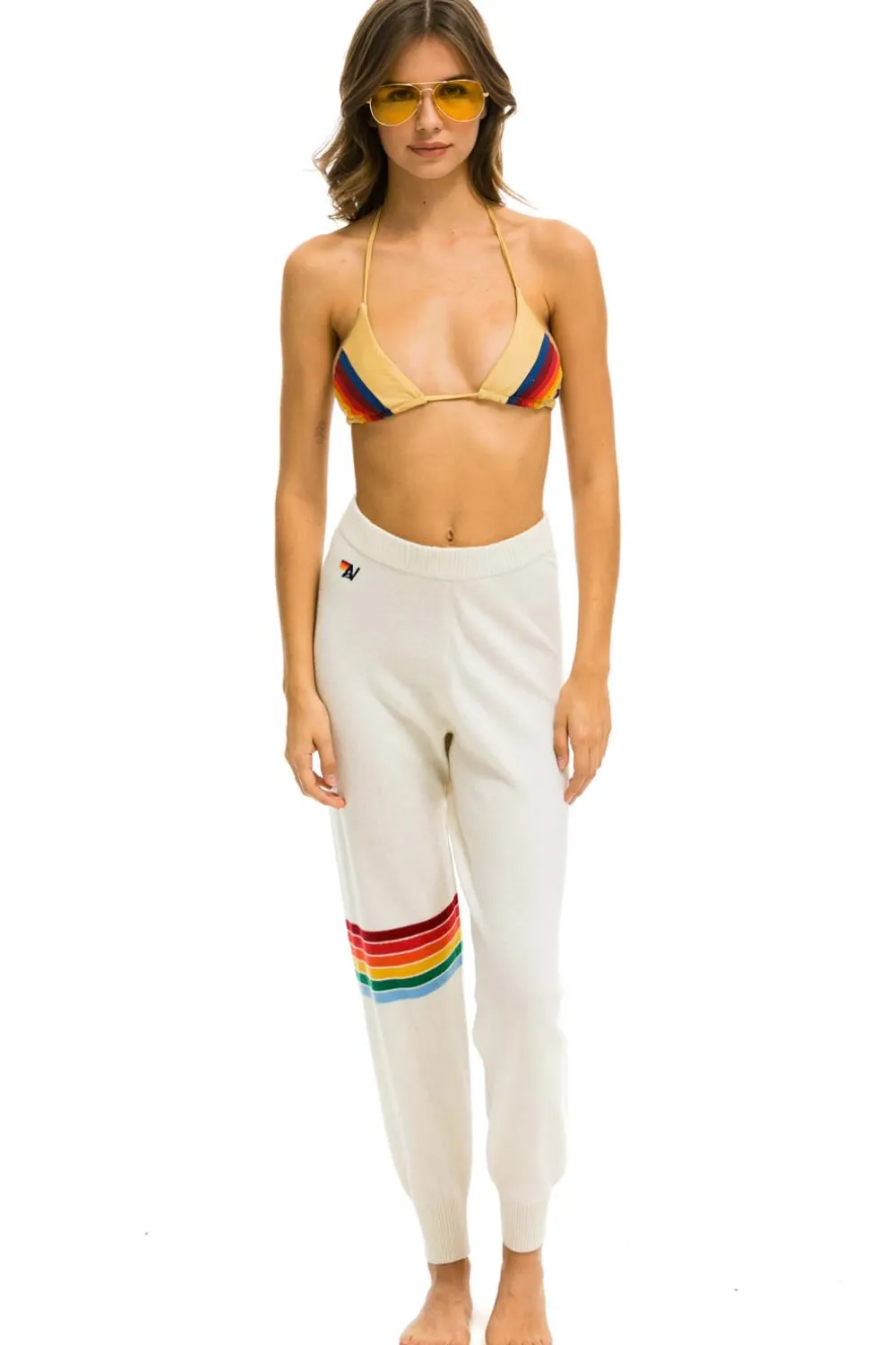 Sweatpants | Aviator Nation RAINBOW STRIPE CASHMERE LIGHT SWEATER PANT- VINTAGE WHITE VINTAGEWHITEWomensSweatpantsAviatorNation
