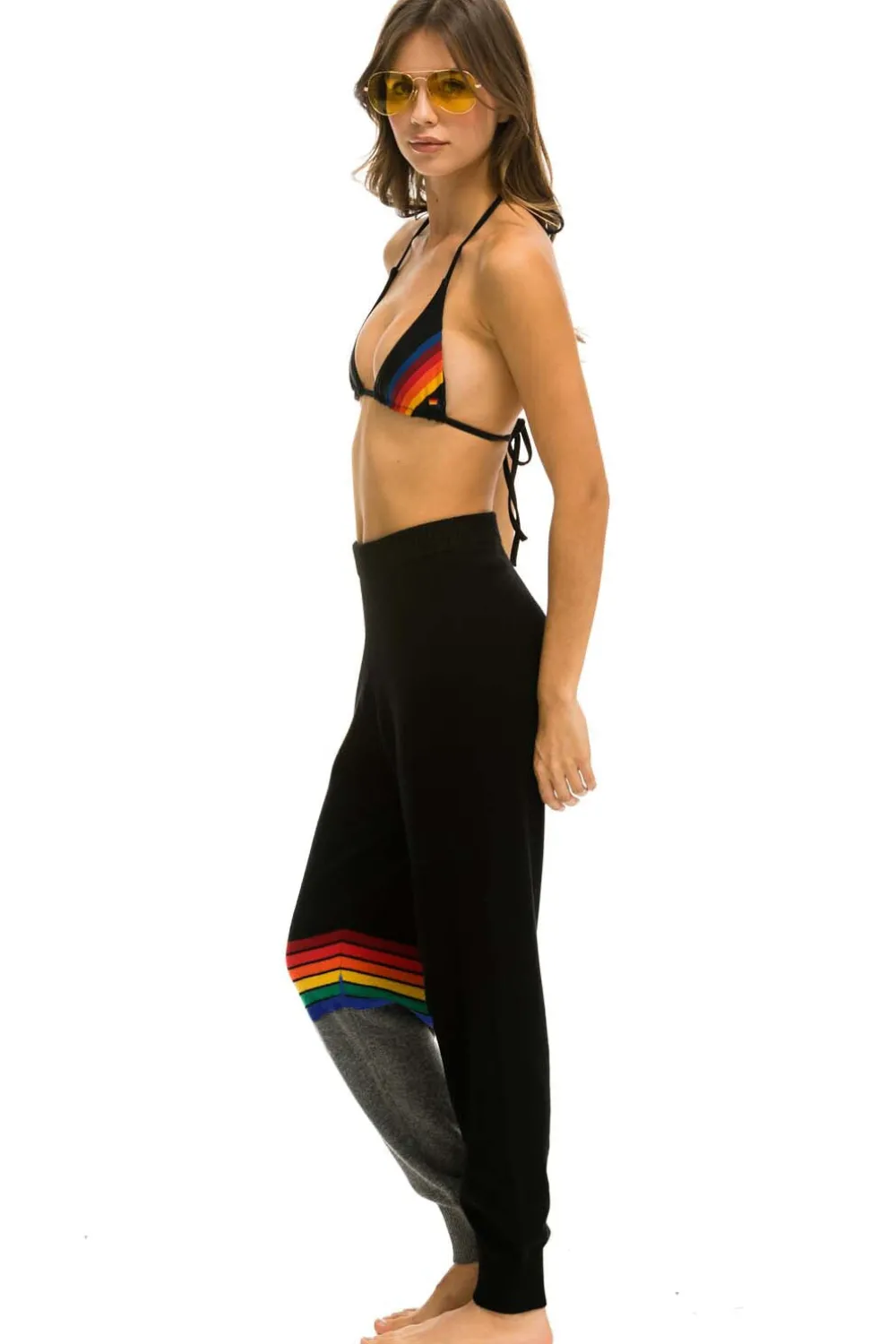 Sweatpants | Aviator Nation RAINBOW STRIPE CASHMERE LIGHT SWEATER PANT- BLACK // CHARCOAL BLACK//CHARCOALWomen'sSweatpantsAviatorNation