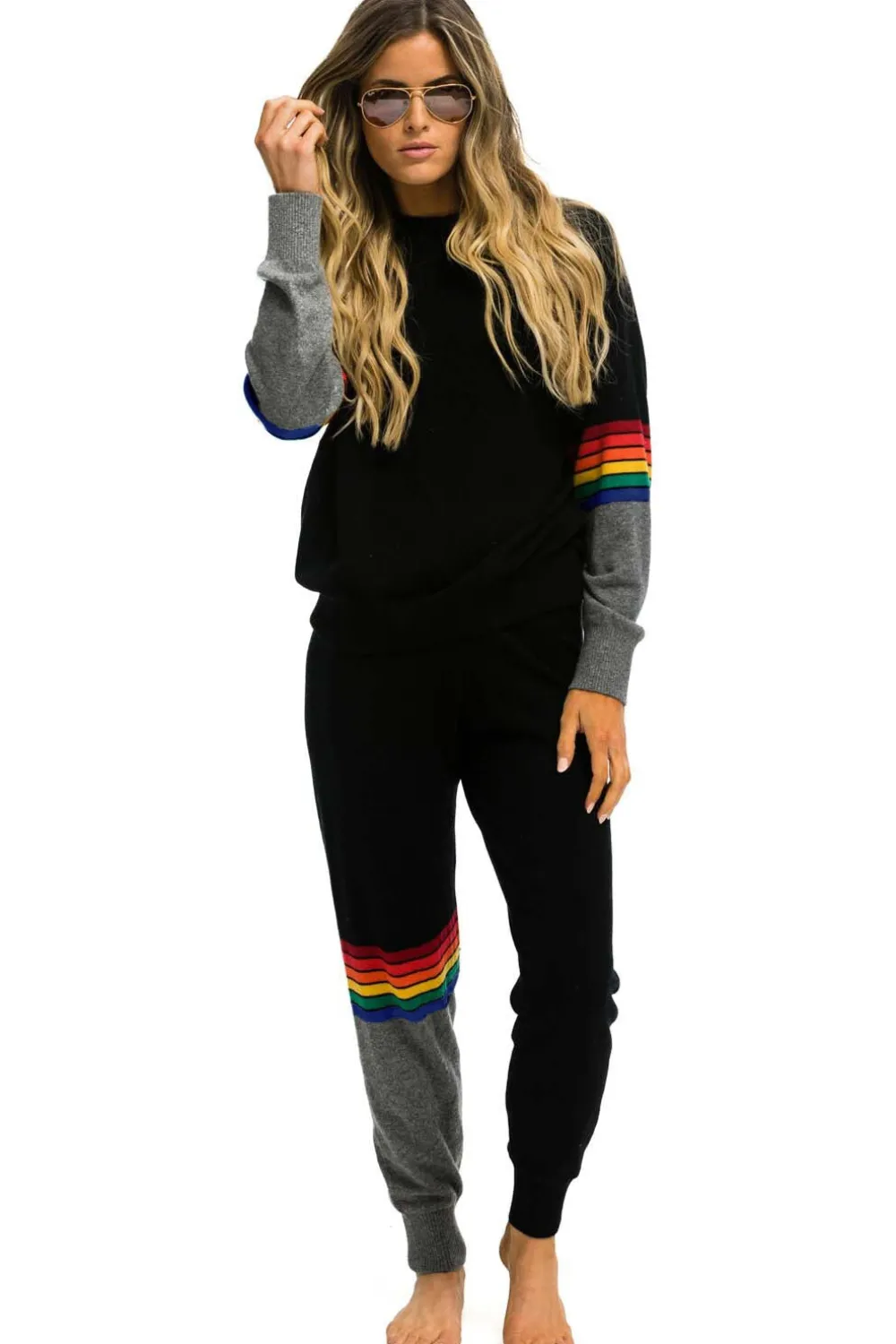 Sweatpants | Aviator Nation RAINBOW STRIPE CASHMERE LIGHT SWEATER PANT- BLACK // CHARCOAL BLACK//CHARCOALWomen'sSweatpantsAviatorNation