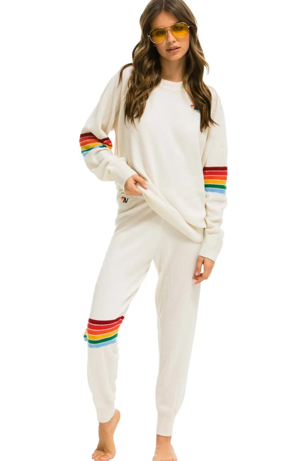 Sweatpants | Aviator Nation RAINBOW STRIPE CASHMERE LIGHT SWEATER PANT- VINTAGE WHITE VINTAGEWHITEWomensSweatpantsAviatorNation