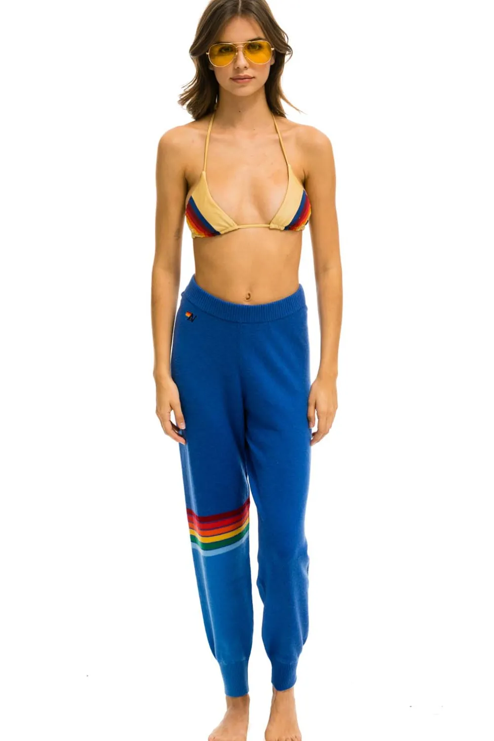 Sweatpants | Aviator Nation RAINBOW STRIPE CASHMERE LIGHT SWEATER PANT - VINTAGE BLUE VINTAGEBLUE