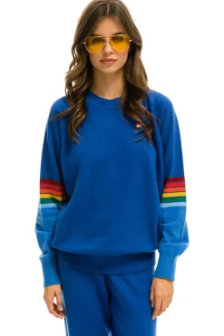 Sweatshirts | Aviator Nation RAINBOW STRIPE SLEEVE UNISEX CASHMERE LIGHT SWEATER - VINTAGE BLUE VINTAGEBLUE