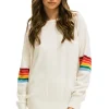 Sweatshirts | Aviator Nation RAINBOW STRIPE SLEEVE UNISEX CASHMERE LIGHT SWEATER - VINTAGE WHITE VINTAGEWHITE