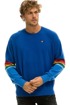 Sweatshirts | Aviator Nation RAINBOW STRIPE SLEEVE UNISEX CASHMERE LIGHT SWEATER - VINTAGE BLUE VINTAGEBLUE