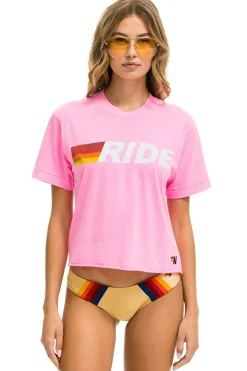 Boyfriend Tees | Tees | Aviator Nation RIDE LOGO WHITE BOYFRIEND TEE - NEON PINK NEONPINK