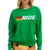 Sweatshirts | Sweatshirts | Aviator Nation RIDE LOGO WHITE CREW SWEATSHIRT - KELLY GREEN KELLYGREEN