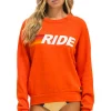 Sweatshirts | Sweatshirts | Aviator Nation RIDE LOGO WHITE CREW SWEATSHIRT - ORANGE