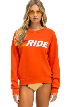 Sweatshirts | Sweatshirts | Aviator Nation RIDE LOGO WHITE CREW SWEATSHIRT - ORANGE
