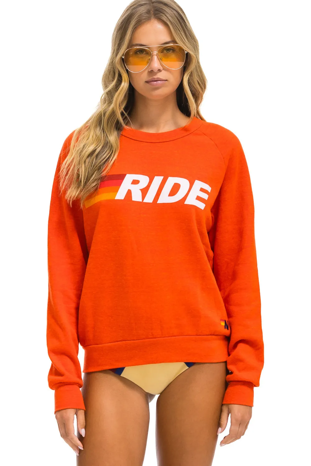 Sweatshirts | Sweatshirts | Aviator Nation RIDE LOGO WHITE CREW SWEATSHIRT - ORANGE