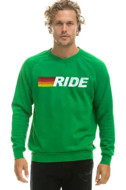 Sweatshirts | Sweatshirts | Aviator Nation RIDE LOGO WHITE CREW SWEATSHIRT - KELLY GREEN KELLYGREEN