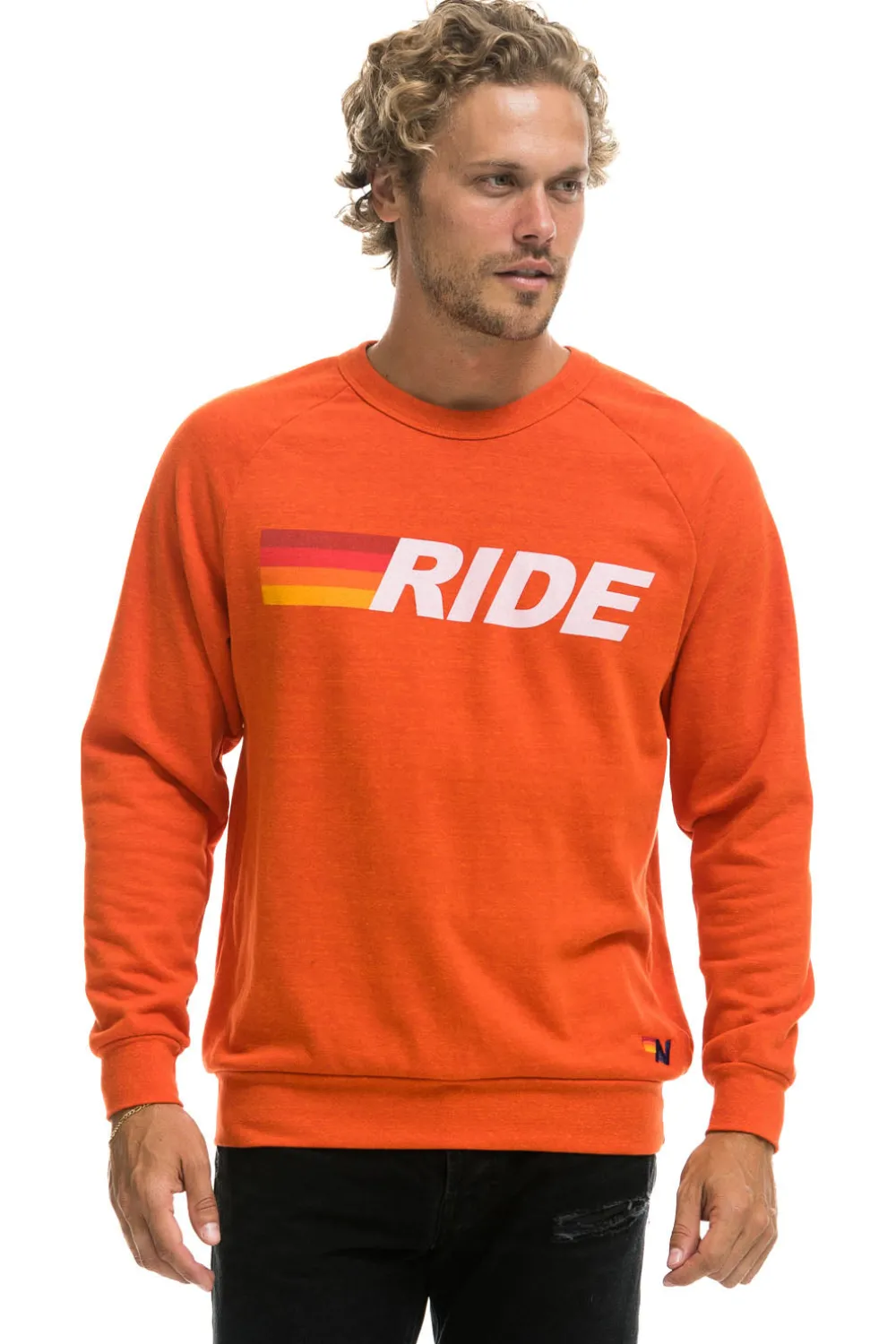 Sweatshirts | Sweatshirts | Aviator Nation RIDE LOGO WHITE CREW SWEATSHIRT - ORANGE