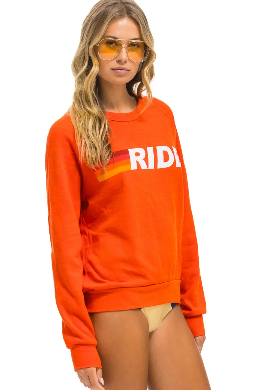 Sweatshirts | Sweatshirts | Aviator Nation RIDE LOGO WHITE CREW SWEATSHIRT - ORANGE