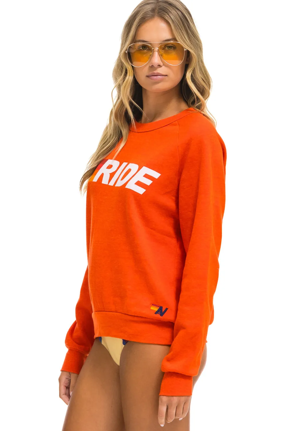 Sweatshirts | Sweatshirts | Aviator Nation RIDE LOGO WHITE CREW SWEATSHIRT - ORANGE