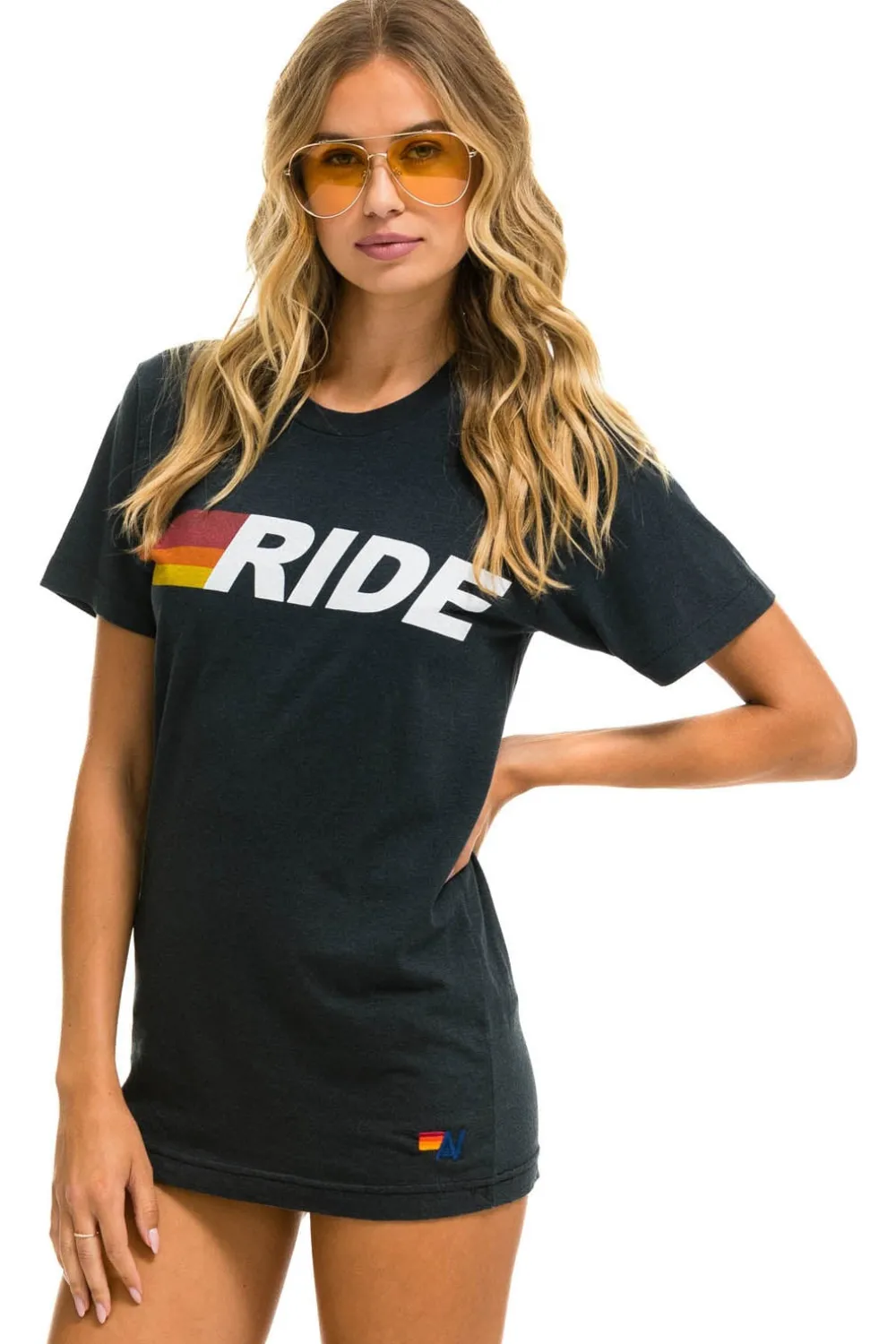 Tees | Tees | Aviator Nation RIDE LOGO WHITE TEE - CHARCOAL