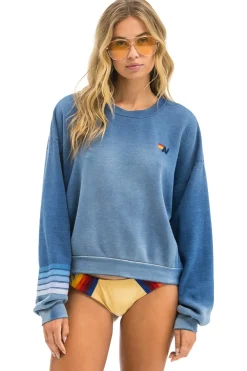 Sweatshirts | Sweatshirts | Aviator Nation RUGBY STITCH RELAXED CREW SWEATSHIRT - FADED WATER FADEDWATER