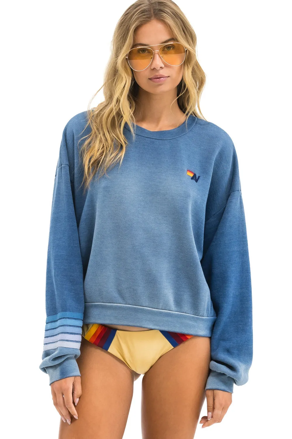 Sweatshirts | Sweatshirts | Aviator Nation RUGBY STITCH RELAXED CREW SWEATSHIRT - FADED WATER FADEDWATER