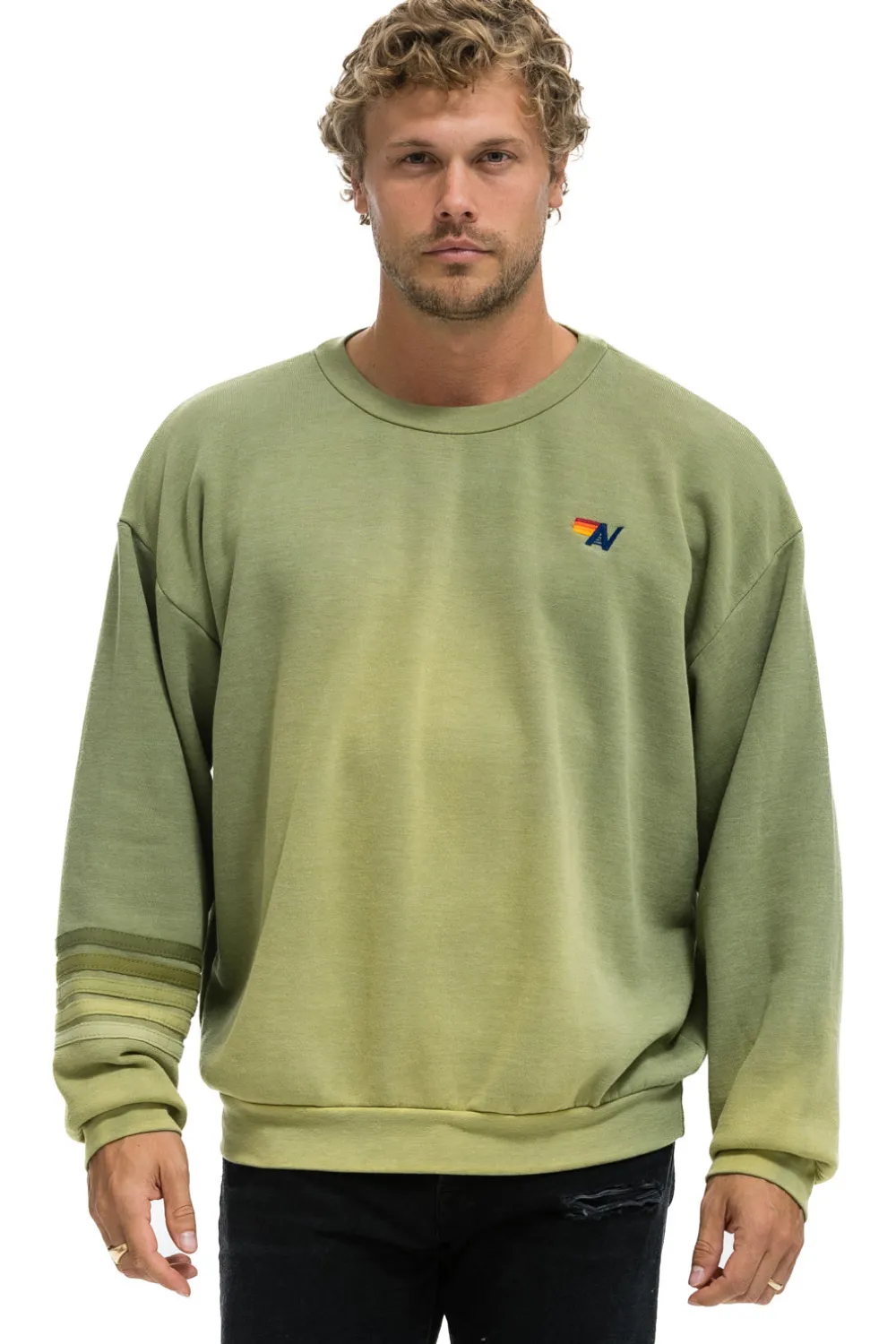 Sweatshirts | Sweatshirts | Aviator Nation RUGBY STITCH RELAXED CREW SWEATSHIRT - FADED ARMY FADEDARMY