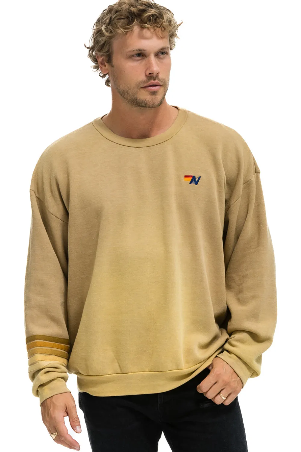 Sweatshirts | Sweatshirts | Aviator Nation RUGBY STITCH RELAXED CREW SWEATSHIRT - FADED TAN FADEDTAN