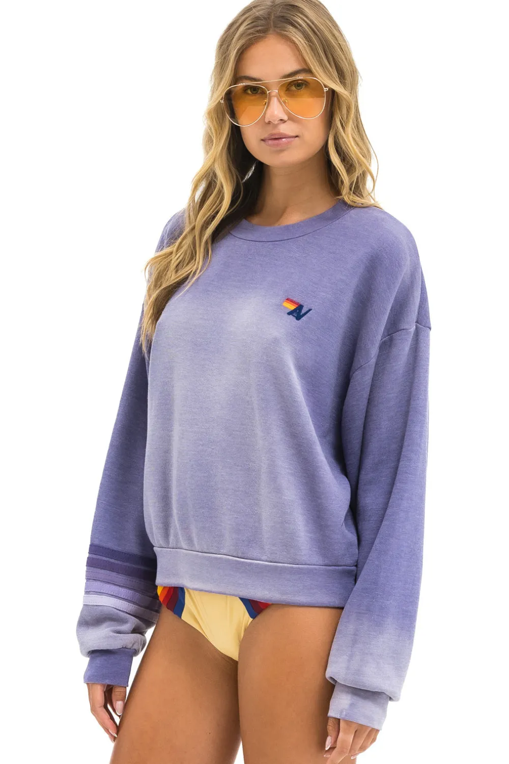 Sweatshirts | Sweatshirts | Aviator Nation RUGBY STITCH RELAXED CREW SWEATSHIRT - FADED GRAPE FADEDGRAPE