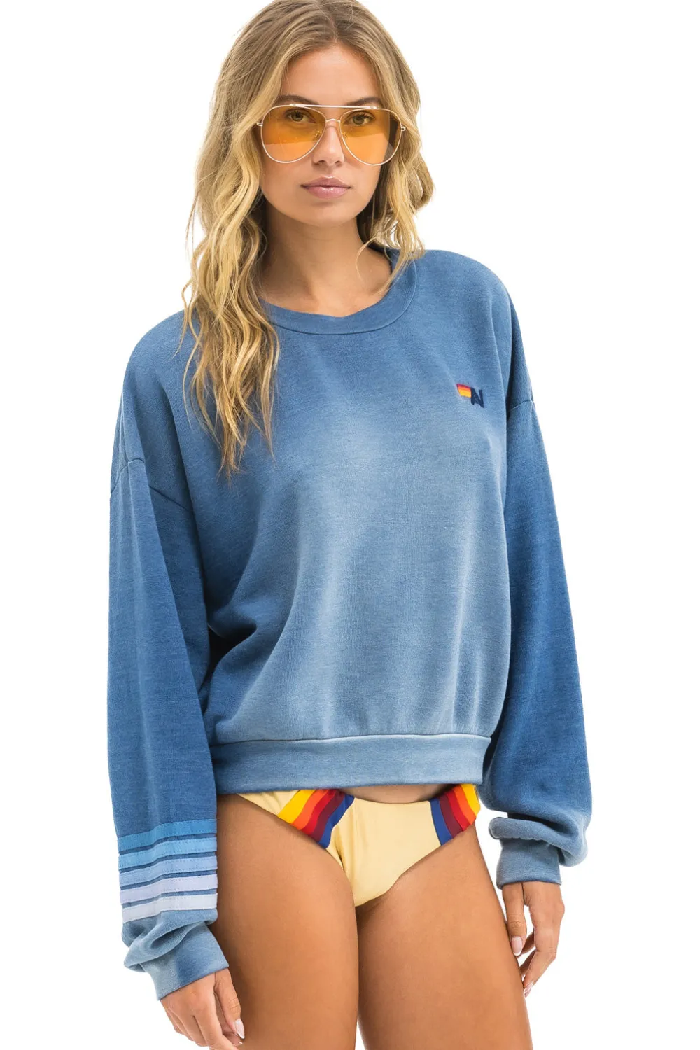 Sweatshirts | Sweatshirts | Aviator Nation RUGBY STITCH RELAXED CREW SWEATSHIRT - FADED WATER FADEDWATER