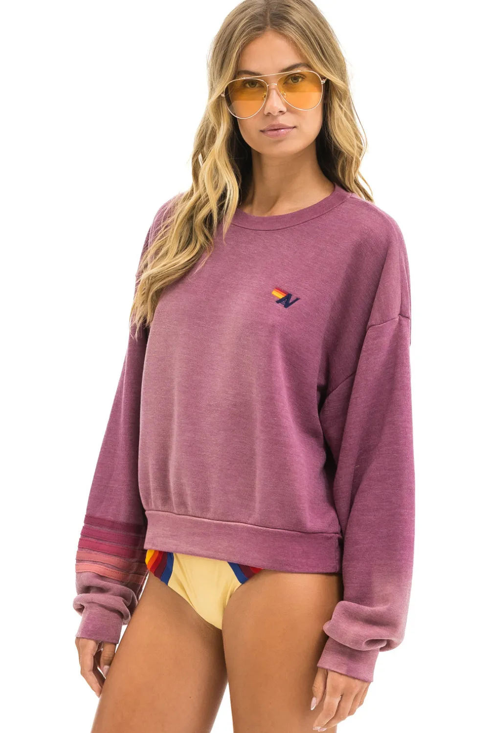 Sweatshirts | Sweatshirts | Aviator Nation RUGBY STITCH RELAXED CREW SWEATSHIRT - FADED BERRY FADEDBERRY