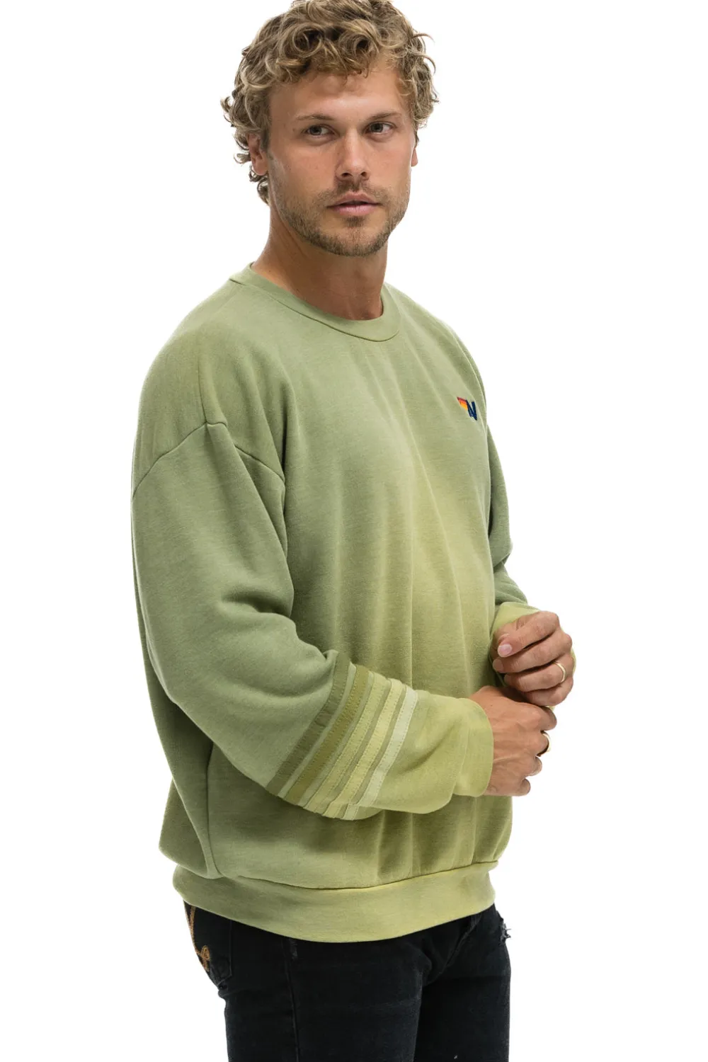 Sweatshirts | Sweatshirts | Aviator Nation RUGBY STITCH RELAXED CREW SWEATSHIRT - FADED ARMY FADEDARMY