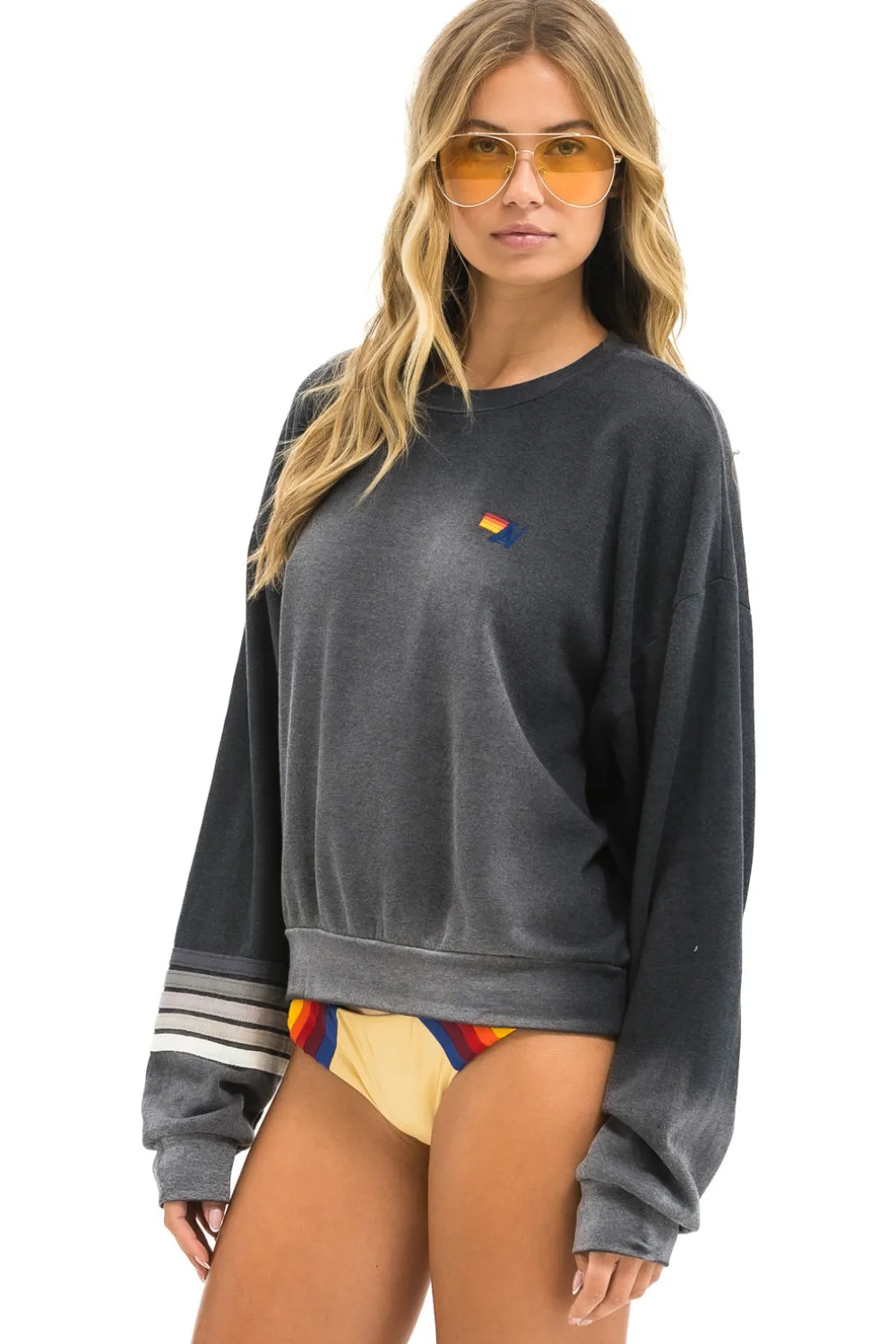 Sweatshirts | Sweatshirts | Aviator Nation RUGBY STITCH RELAXED CREW SWEATSHIRT - FADED SMOKE FADEDSMOKE