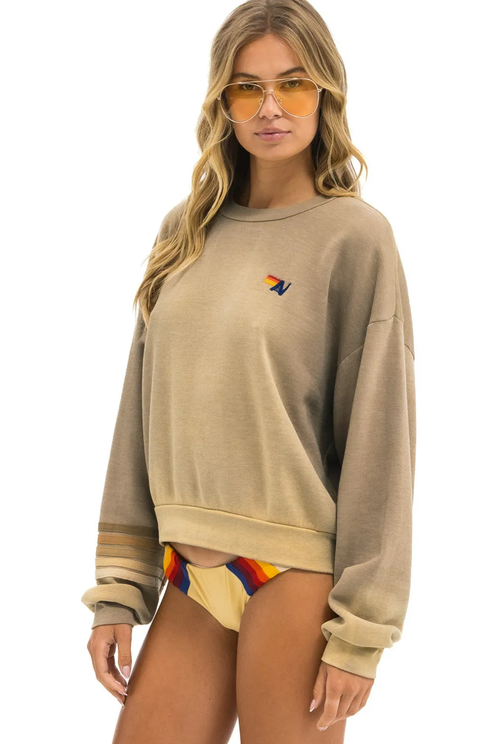 Sweatshirts | Sweatshirts | Aviator Nation RUGBY STITCH RELAXED CREW SWEATSHIRT - FADED TAN FADEDTAN