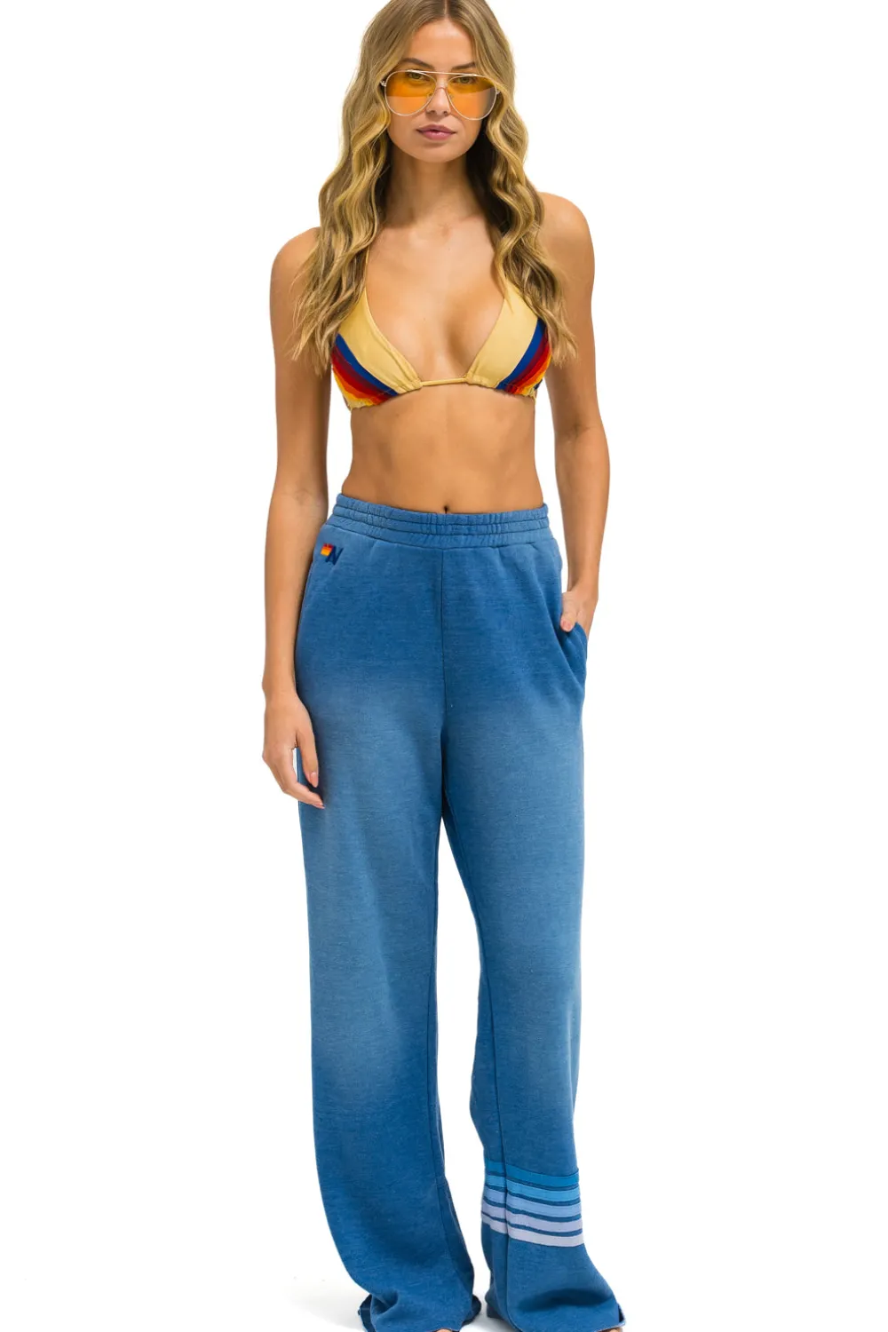 Sweatpants | Aviator Nation RUGBY STITCH WIDE LEG POCKET SWEATPANTS - FADED WATER FADEDWATER