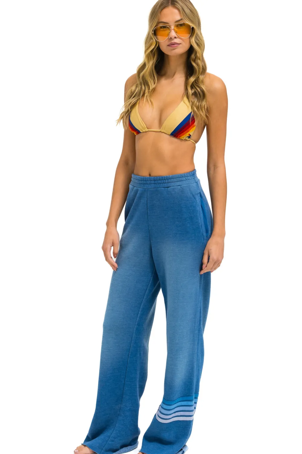 Sweatpants | Aviator Nation RUGBY STITCH WIDE LEG POCKET SWEATPANTS - FADED WATER FADEDWATER