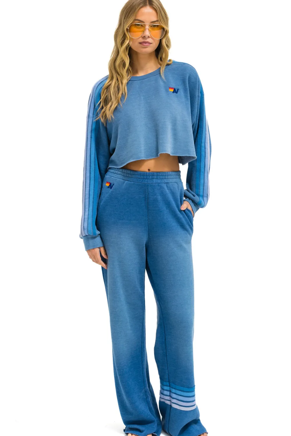 Sweatpants | Aviator Nation RUGBY STITCH WIDE LEG POCKET SWEATPANTS - FADED WATER FADEDWATER