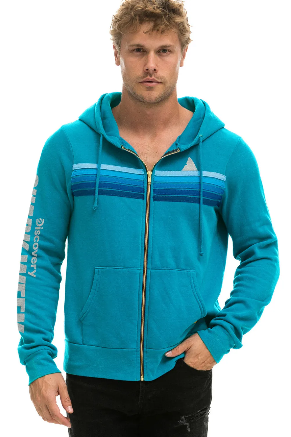 Hoodies | Collab Merchandise | Aviator Nation SHARK WEEK 2024 ZIP HOODIE - TEAL