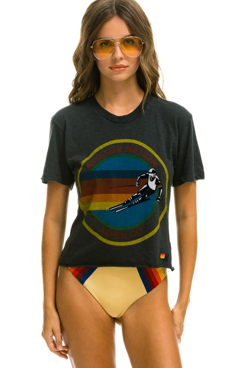 Boyfriend Tees | Aviator Nation SIGNATURE ASPEN BOYFRIEND TEE - CHARCOAL