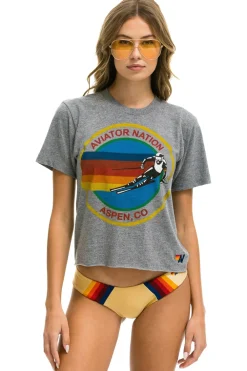 Boyfriend Tees | Aviator Nation SIGNATURE ASPEN  BOYFRIEND TEE - HEATHER GREY HEATHERGREY