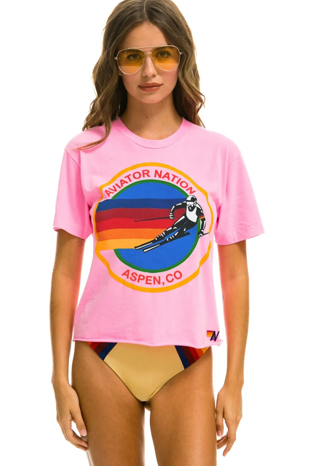 Boyfriend Tees | Aviator Nation SIGNATURE ASPEN BOYFRIEND TEE - NEON PINK NEONPINK