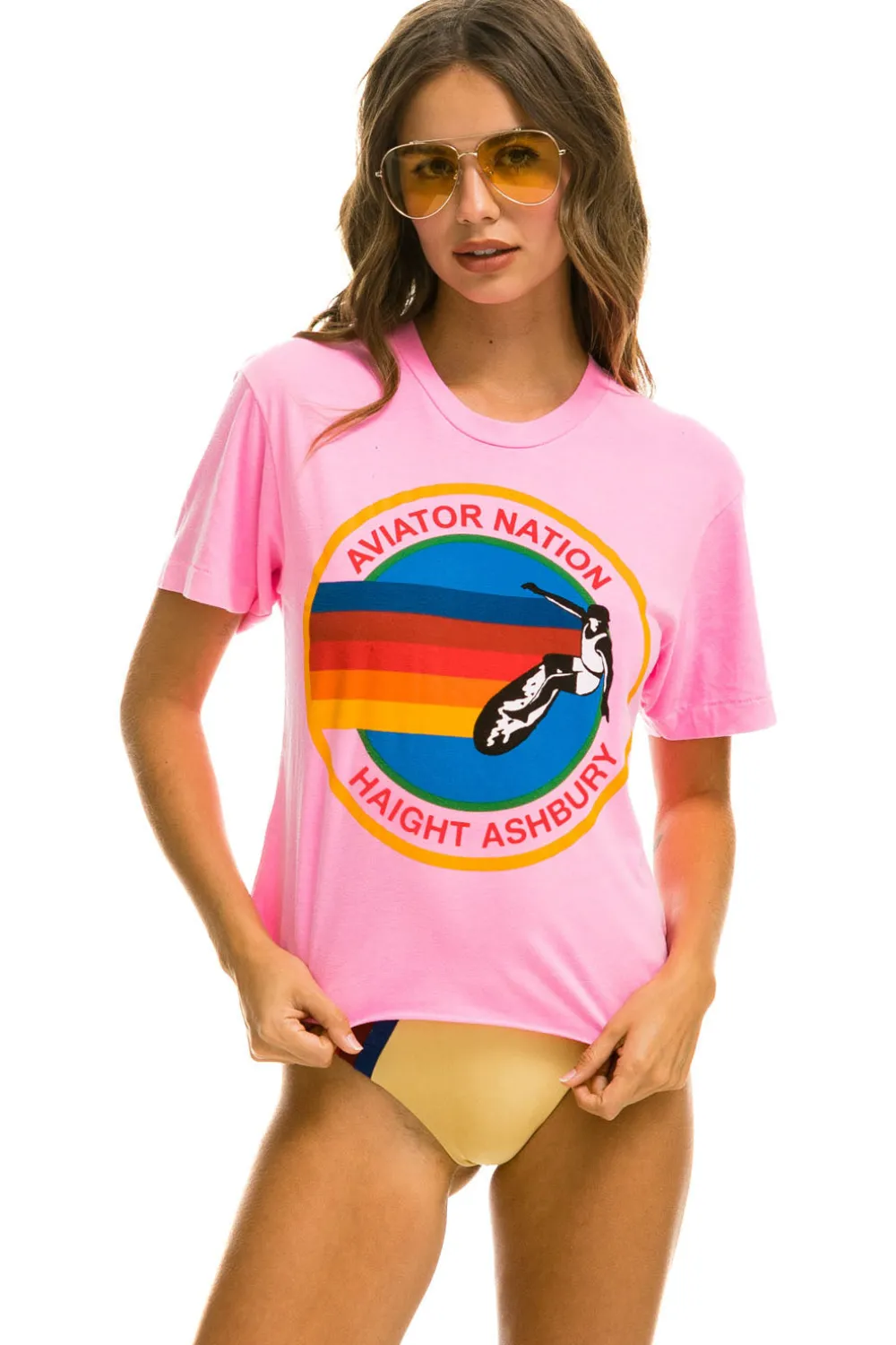 Boyfriend Tees | Aviator Nation SIGNATURE HAIGHT ASHBURY BOYFRIEND TEE - NEON PINK NEONPINK