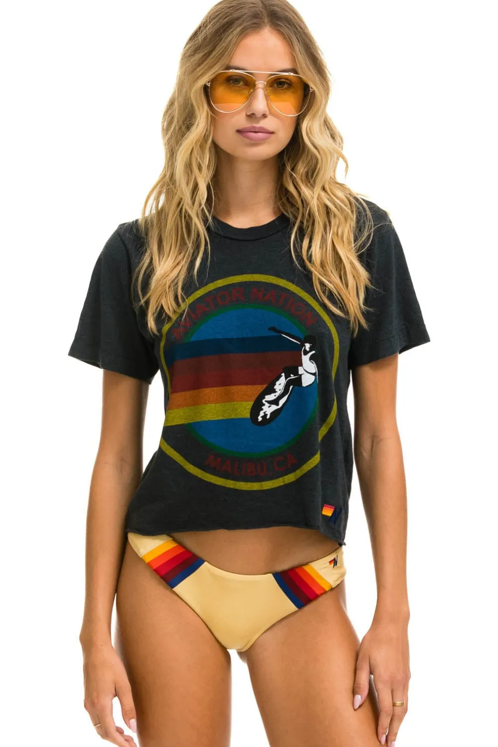 Boyfriend Tees | Aviator Nation SIGNATURE MALIBU BOYFRIEND TEE - CHARCOAL