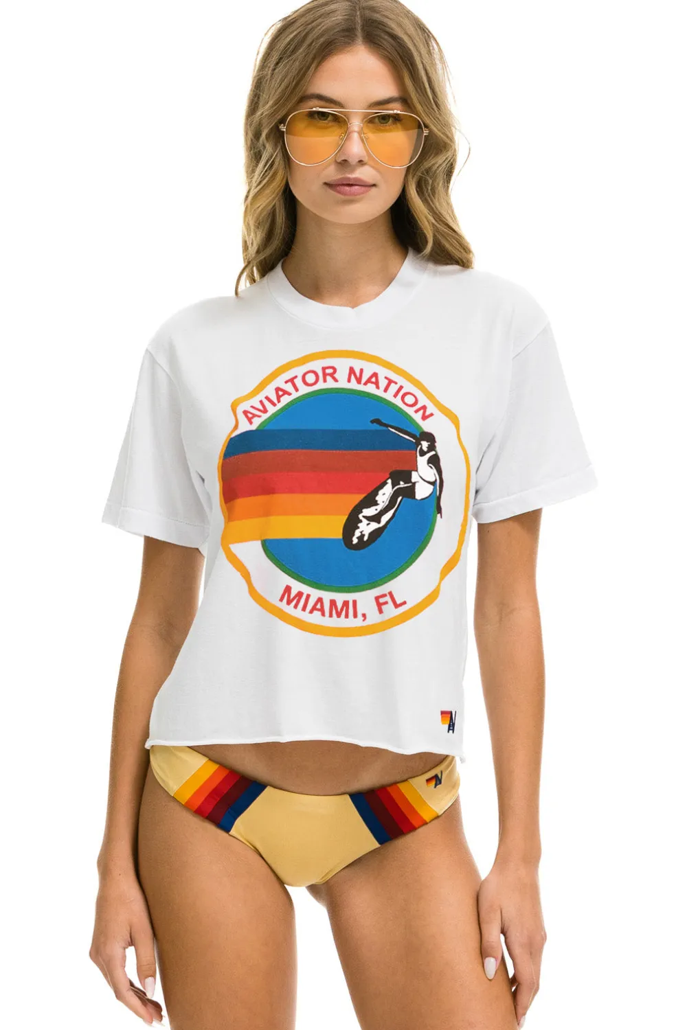 Boyfriend Tees | Aviator Nation SIGNATURE MIAMI BOYFRIEND TEE - WHITE