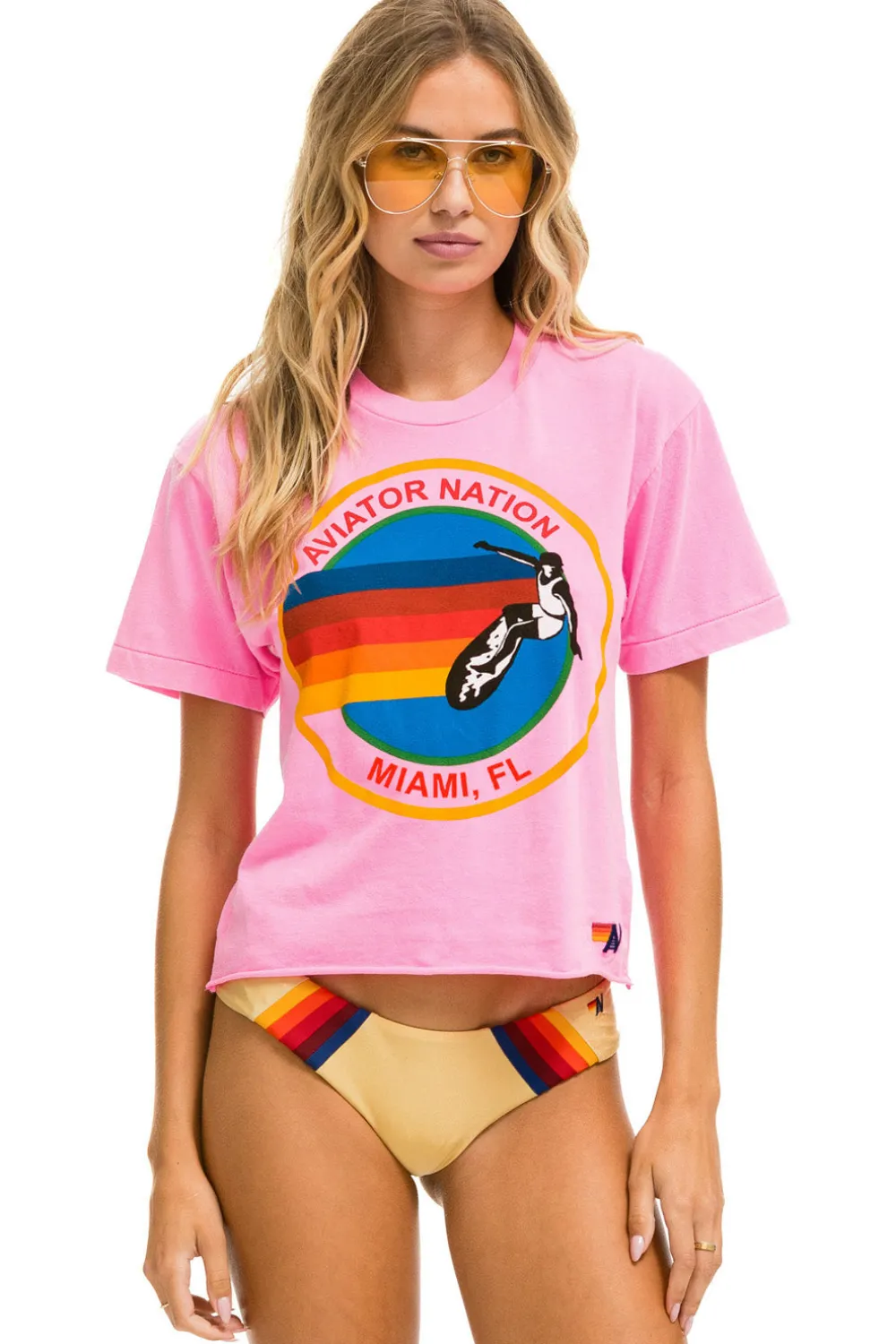 Boyfriend Tees | Aviator Nation SIGNATURE MIAMI BOYFRIEND TEE - NEON PINK NEONPINK