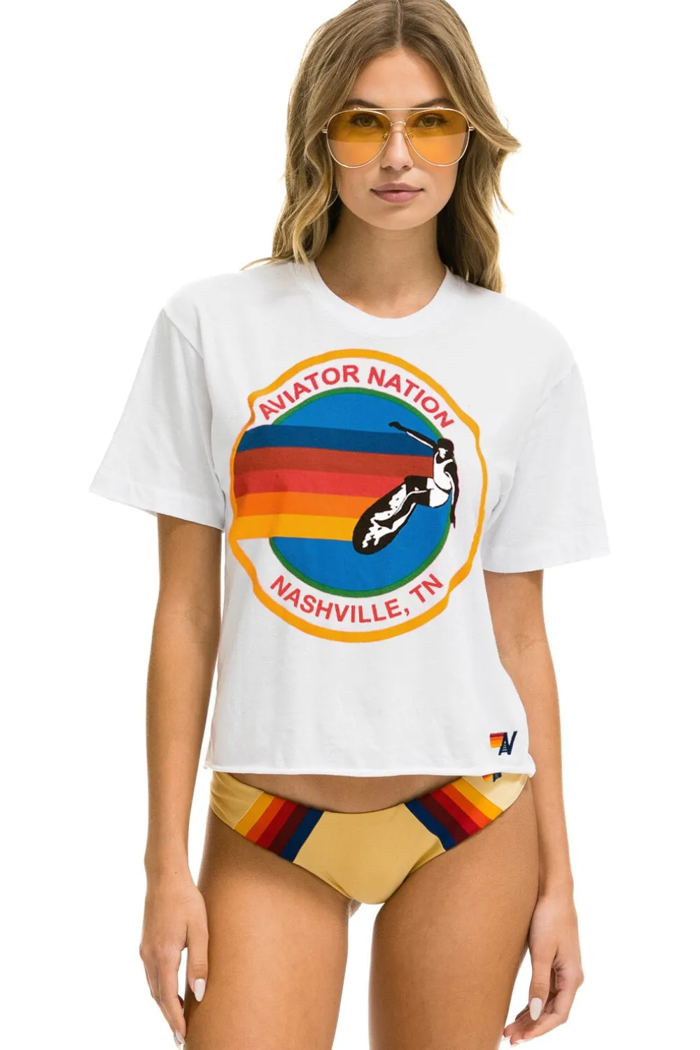Boyfriend Tees | Aviator Nation SIGNATURE NASHVILLE BOYFRIEND TEE - WHITE