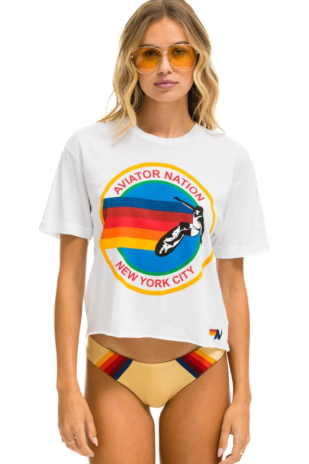 Boyfriend Tees | Aviator Nation SIGNATURE NEW YORK CITY BOYFRIEND TEE - WHITE