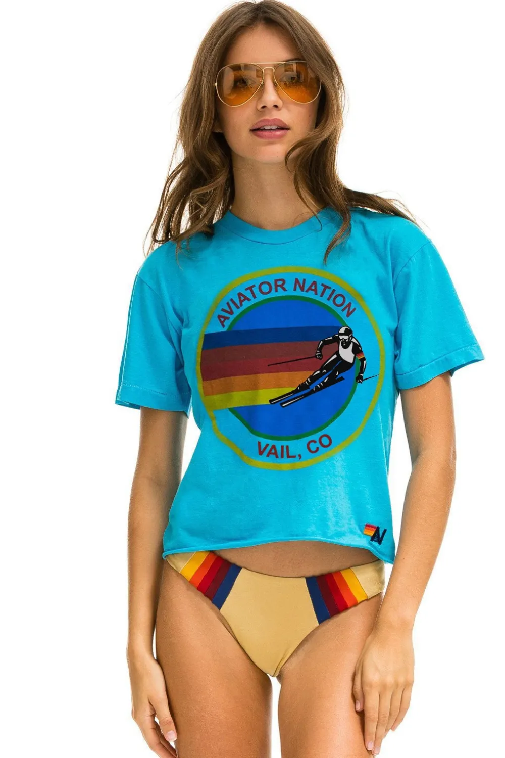 Boyfriend Tees | Aviator Nation SIGNATURE VAIL BOYFRIEND TEE - NEON BLUE NEONBLUE
