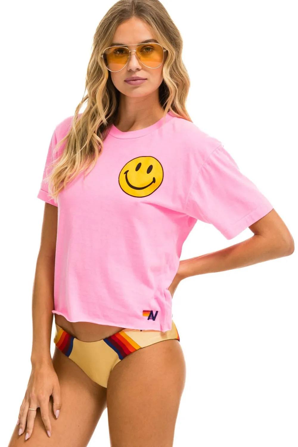 Boyfriend Tees | Tees | Aviator Nation SMILEY 2 BOYFRIEND TEE - NEON PINK NEONPINK